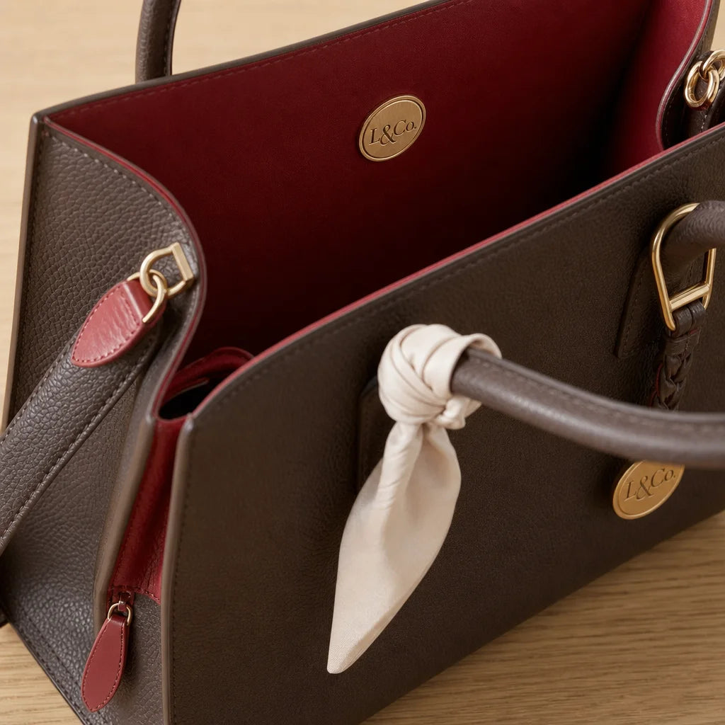 Product detail photograph, 1:1. The Grand Cabas de Voyage Structuré "Léonard Luxe" is shown partiall