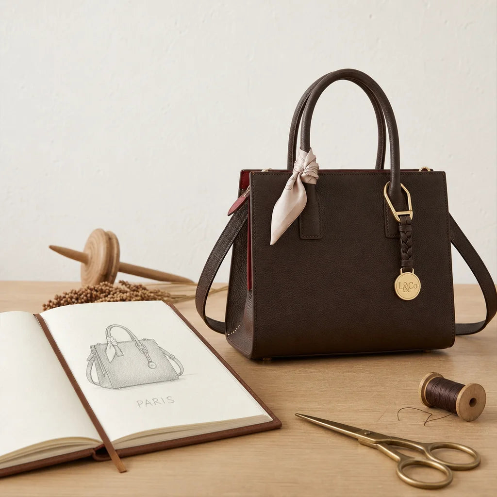Editorial still‑life photograph, 1:1. The Grand Cabas de Voyage Structuré "Léonard Luxe" sits on a l